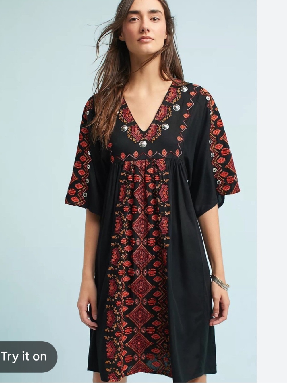 Anthropologie RAGA Rala Embellished Black Dress Medium Bohemian Embroidered Boho